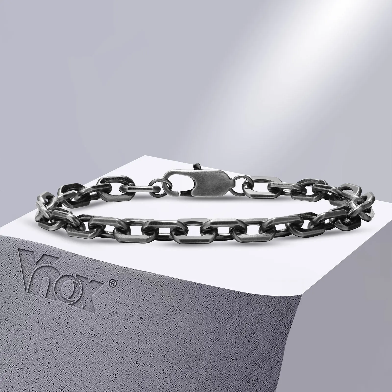 Vnox Bold Rolo Chain Bracelets for Men, Vintage Stainless Steel Links Bracelet, Punk Rock 6.5mm Cable Chain Wristband