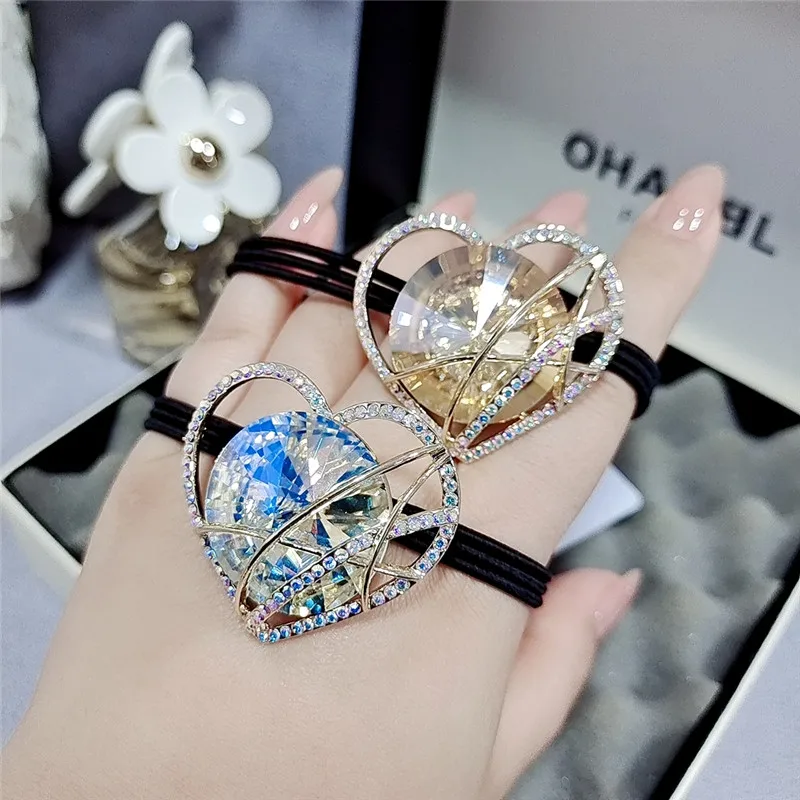 New Fashion Korean Style Shining Heart-shaped Crystal Rubber Bands Hair Rope For Girl Women Ponytail Hair Elastics Accessories