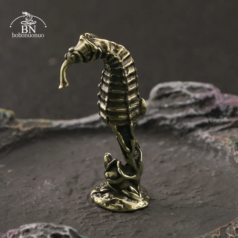 Solid Brass Hippocampus Figurines Vintage Sea Animal Small Statue Desktop Ornaments Office Decorations Crafts Accessories Gifts