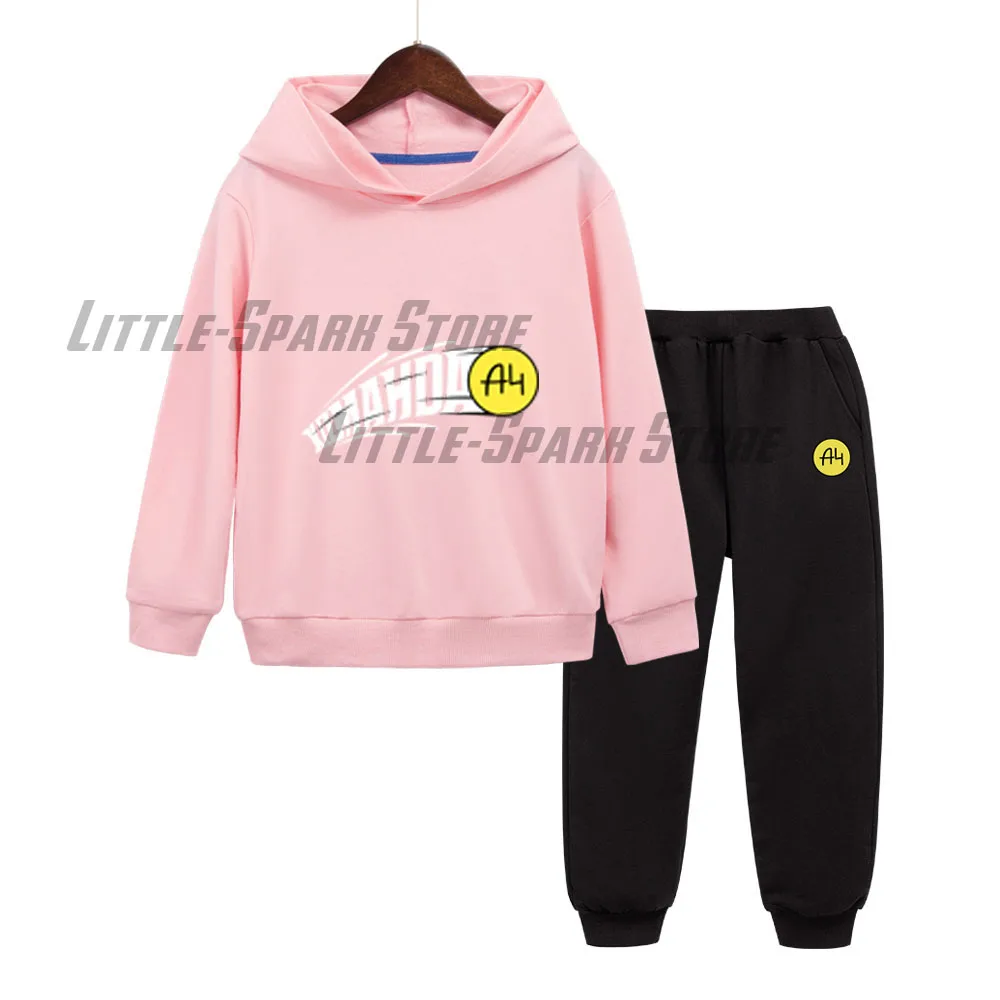 Cartoon Команда А4 Boy Girl Hoodies Sweatshirts Pants Suit Autumn Cotton Orange color Children clothing two-piece Tops Gift