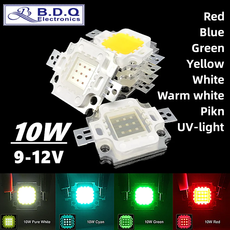 5 uds COV 10W cuentas de Chip LED rojo azul verde amarillo blanco cálido rosa luz UV LED integrado de alta potencia para bricolaje