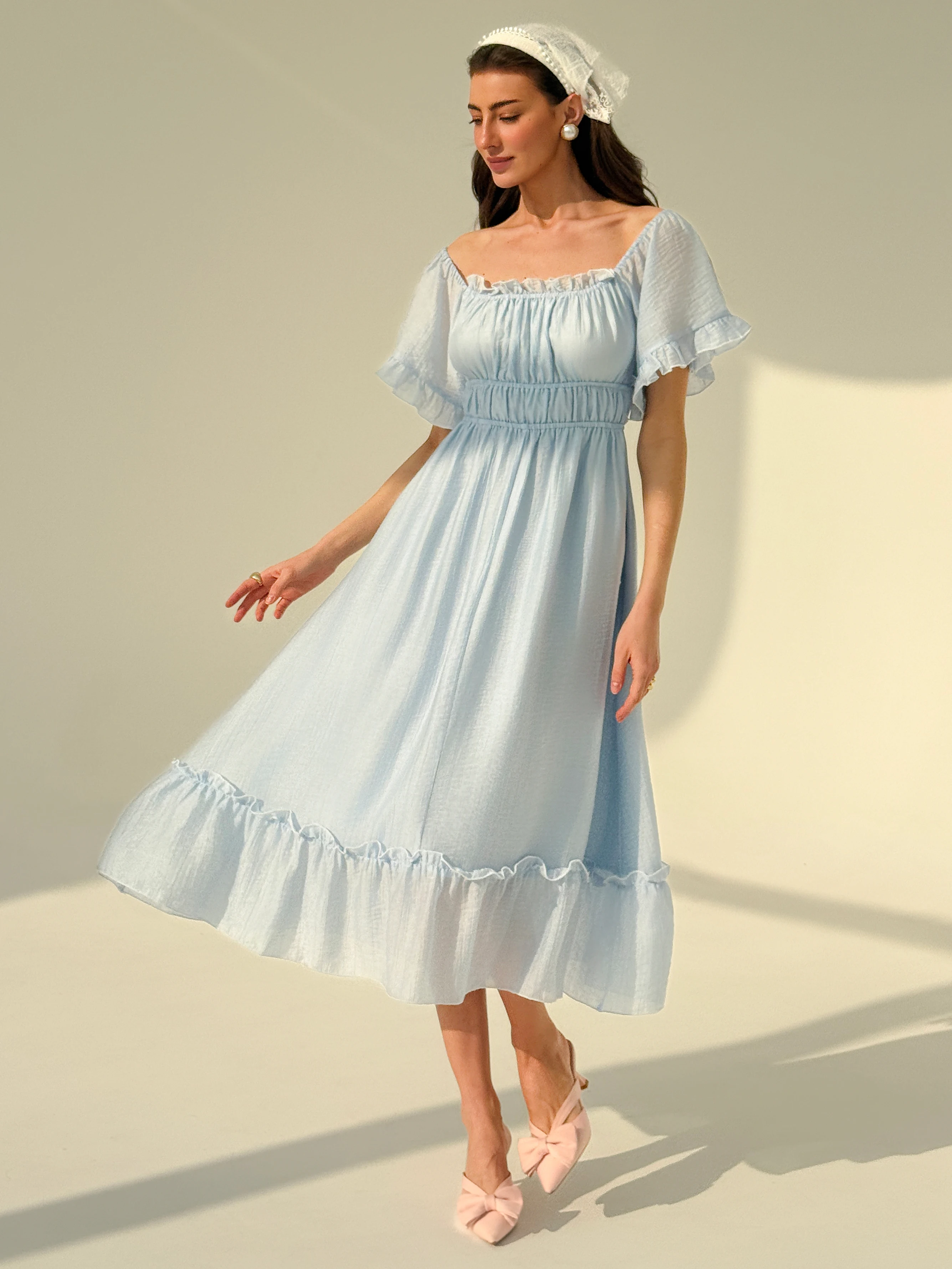 Robe longue sexy à manches courtes pour femmes, tenue de Rhélégante, dos nu, transparente, blanche, bleue, été, 2025