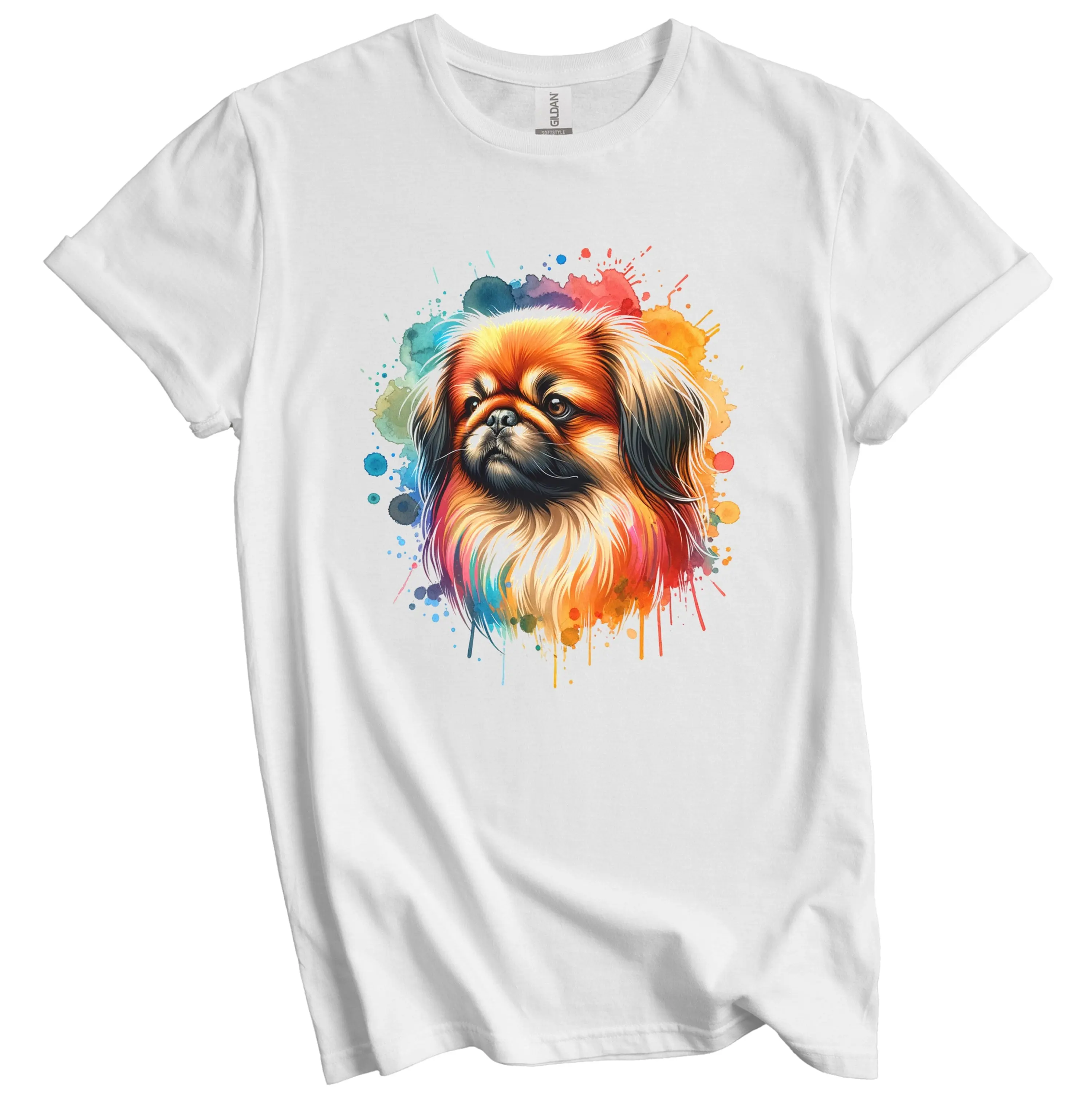 Pekingese T Shirt Rainbow Watercolor Portrait Dog Lover Mom Dad