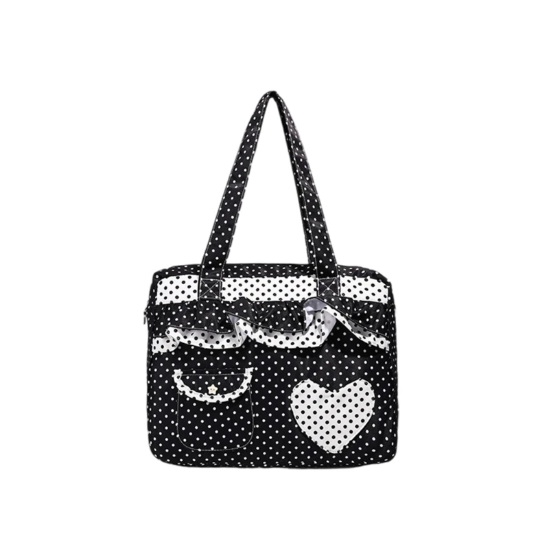 X7XC Large Capacity Canvas Shoulder Bag Lightweight Underarm Bag with Dot Design Top Handle Purse for Women Casual Daily Use
