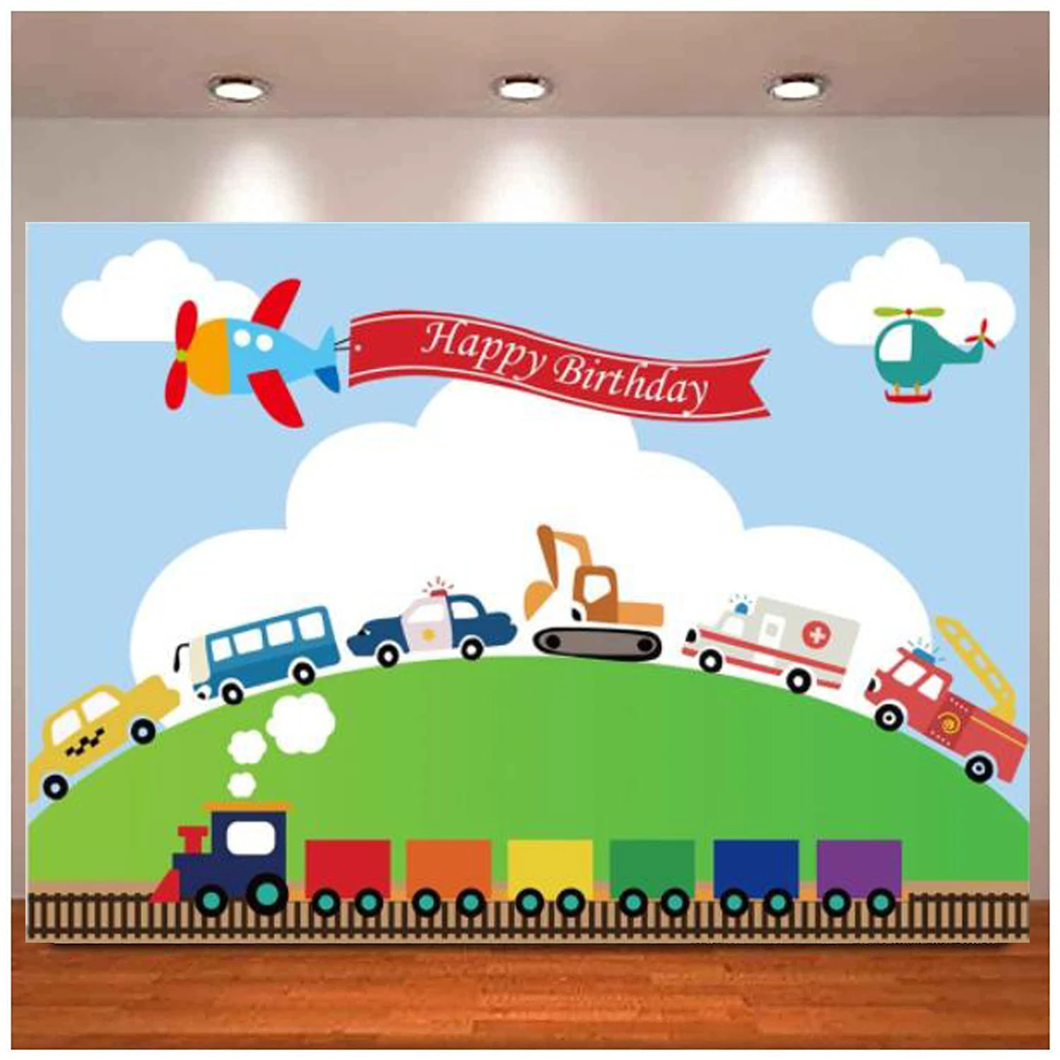 Photography Backdrop Plane Train Car Transportation Banner For Boys Girls1st Birthday Party Cake Table Decor Background Poster