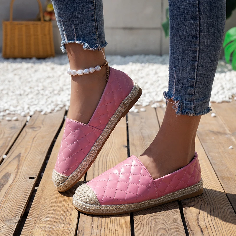 Female Shoes on Sale 2023 New Espadrilles Women\'s Flats Casual Round Toe Slip on Loafers PU Leather Women Flat Fisherman Shoes