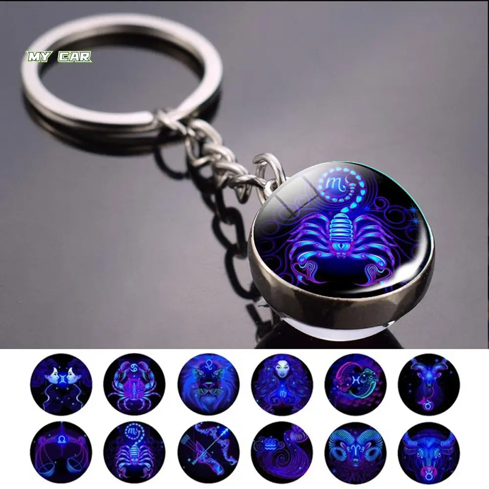 

Libra Jewelry Double Side Scorpio Luminous For Women 12 Constellation Key Rings Glass Ball Keychain Zodiac Keychain