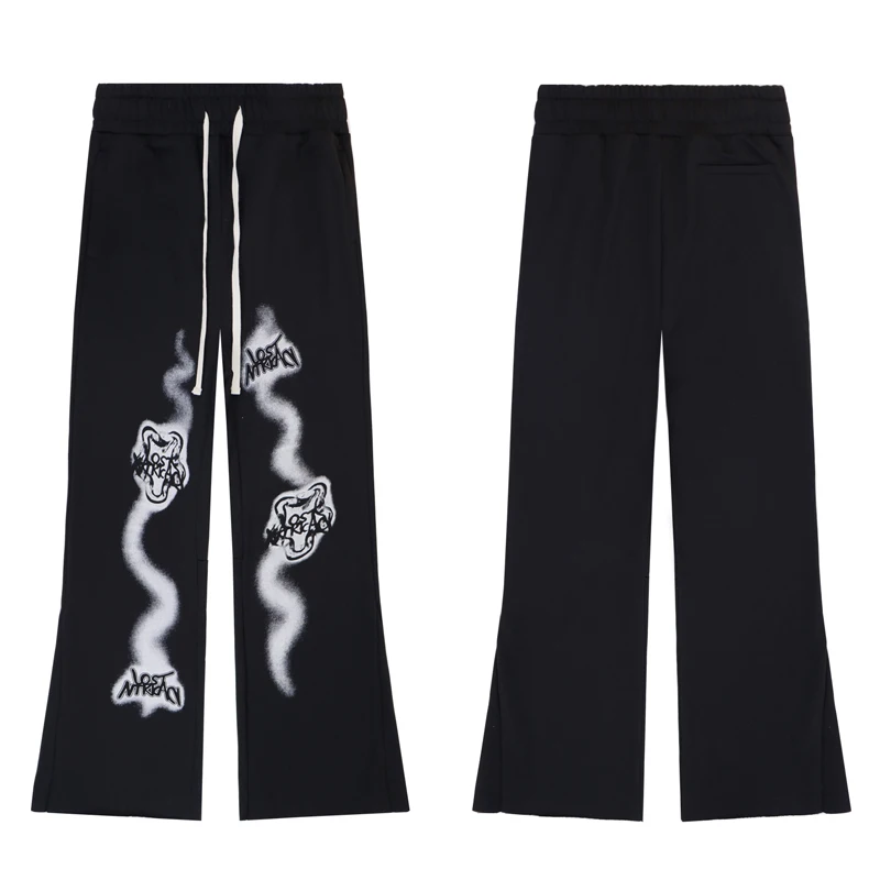 

Европейские и американские повседневные брюки в стиле ретро Lost Intricity, свободные модные брендовые расклешенные спортивные штаны, мужские уличные брюки с эластичной резинкой на талии