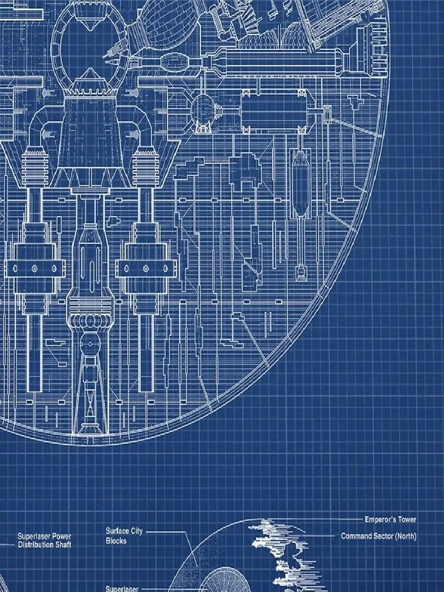 Galactic Empire Combat Space Station Blueprint Wall Art  Schematic Diagram Posters  Prints for Living Room Decor