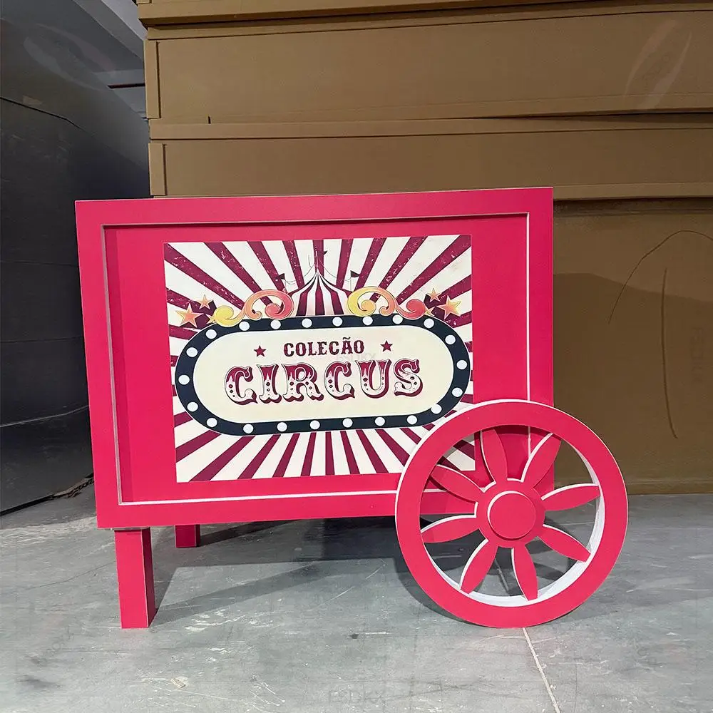 Custom Theme Pvc Acrylic Ceremony Removable Table RedHouse Frame Candy Cart Shop Display Props Stand Candy Cart