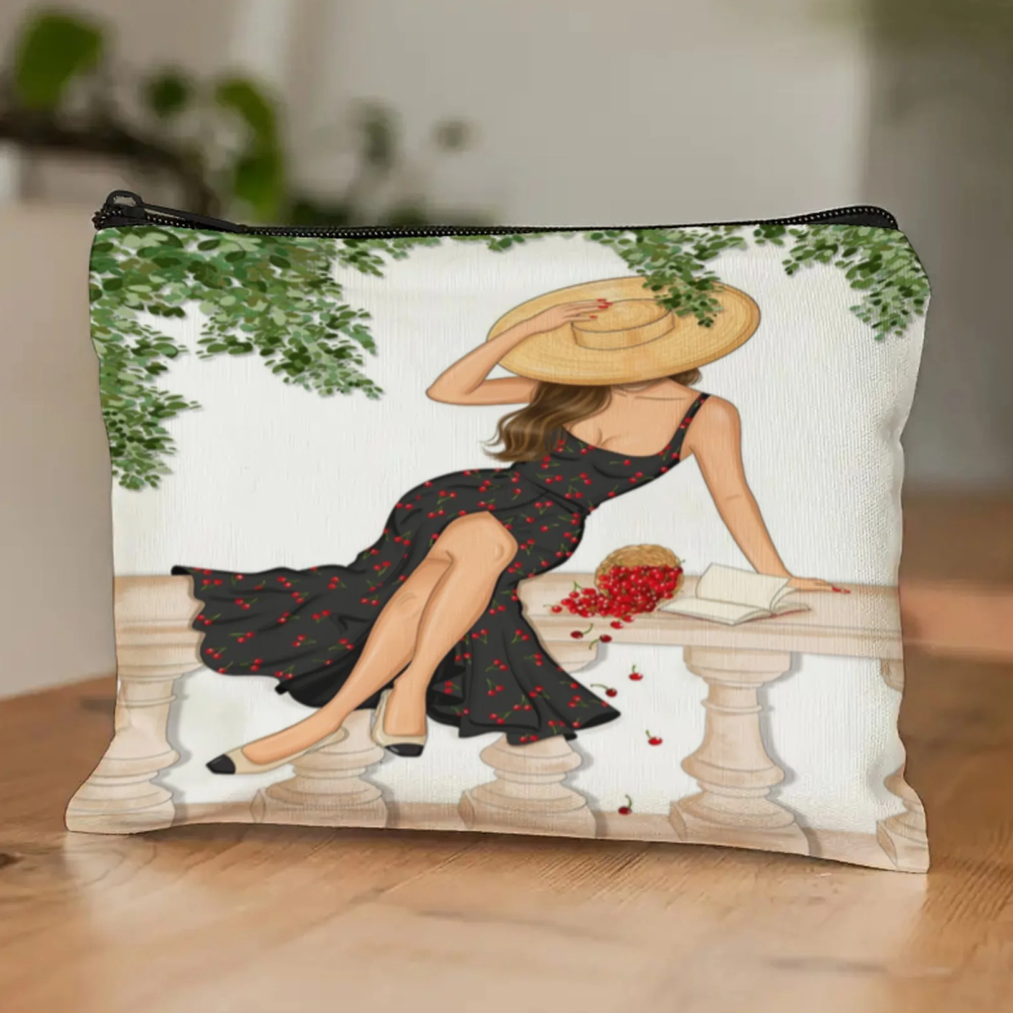 Casual French Cherry Elements Women's Storage Bag Travel Makeup Organizer Cosmetic Bag Lipstick Perfume Bag Coin Purse