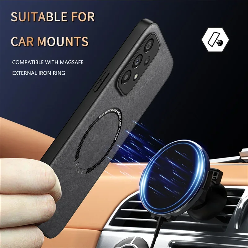 Leather Magnetic Case for Samsung Galaxy A05S A05 A55 A35 A25 A15 A54 A34 A24 A14 A53 A23 A13 A52 Magsafe Wireless Charge Cover