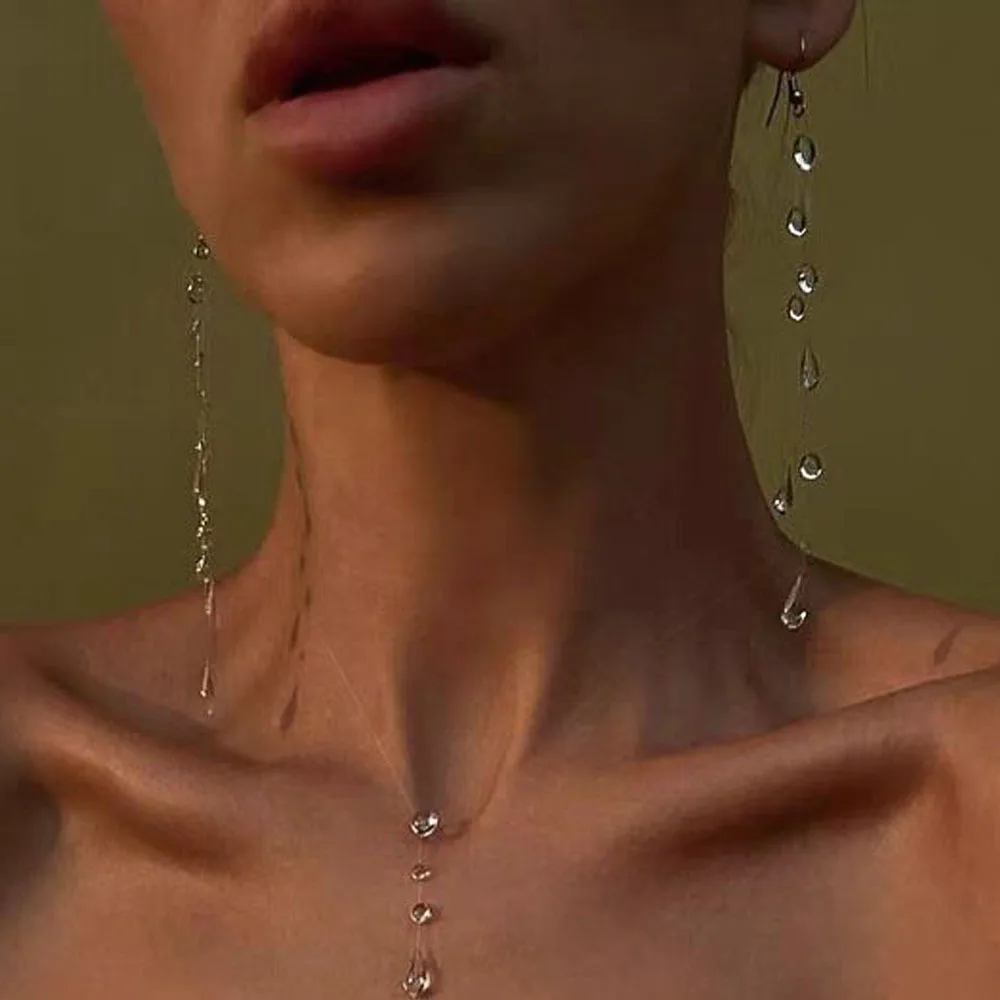 شفافة قطرات الندى بالتنقيط الغراء شرابة الأقراط غير المتكافئة شيك شخصية مجوهرات الأزياء للنساء عطلة يومية ارتداء #3