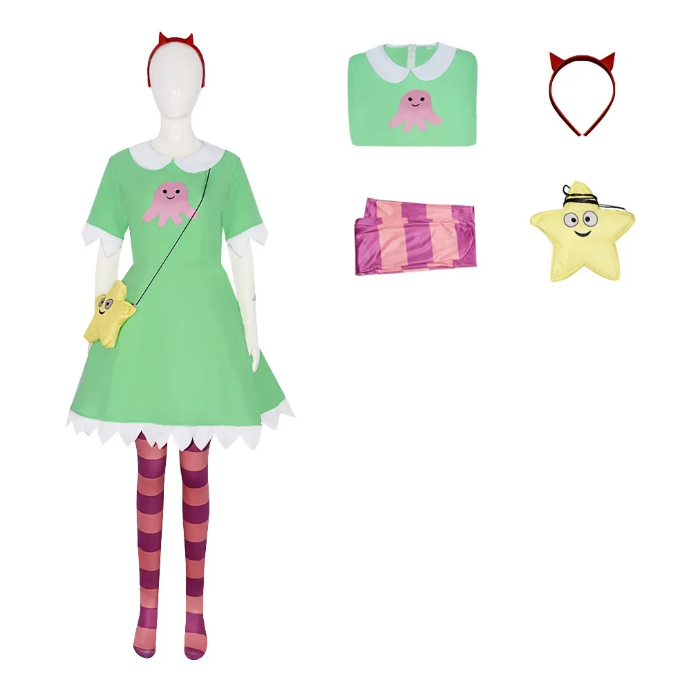 Movie Star butterfly Cosplay Costume The Forces Green Dress Evil Girl Halloween Cosplay Star butterfly Customized Clothes