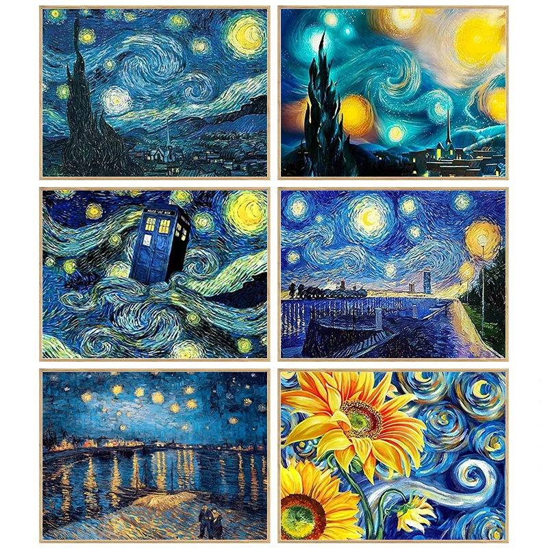 METN DIY Square Diamond Painting Kit Round Diamond Van Gogh Starry Sky Full Diamond Mosaic Home Decoration