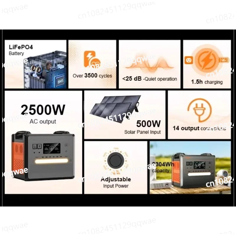 Portable 2500W2304Wh Outdoor Home Generator MPPT External Battery Flashlight for Home Emergency Car Use