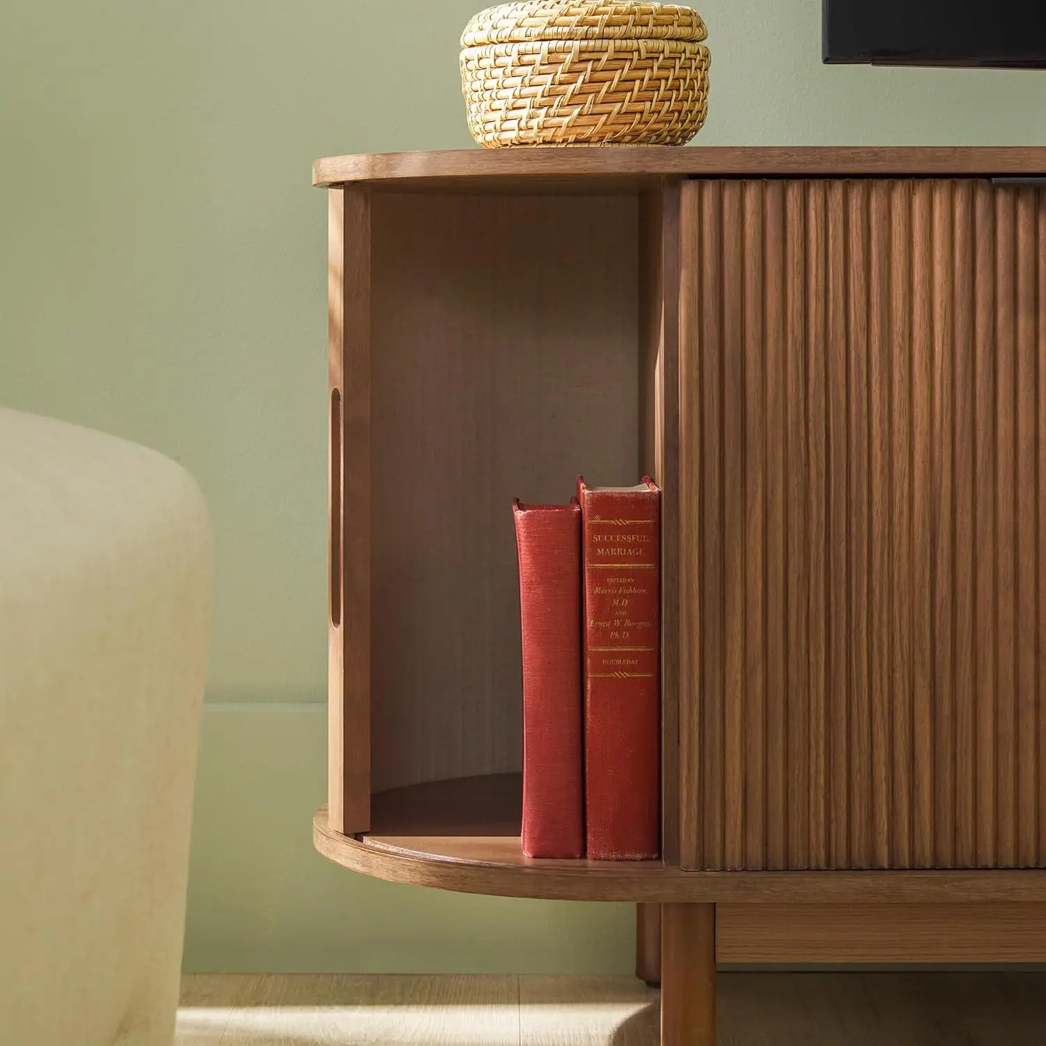 Suporte de TV curvado, portas deslizantes, 65 polegadas, 60 polegadas, Mocha