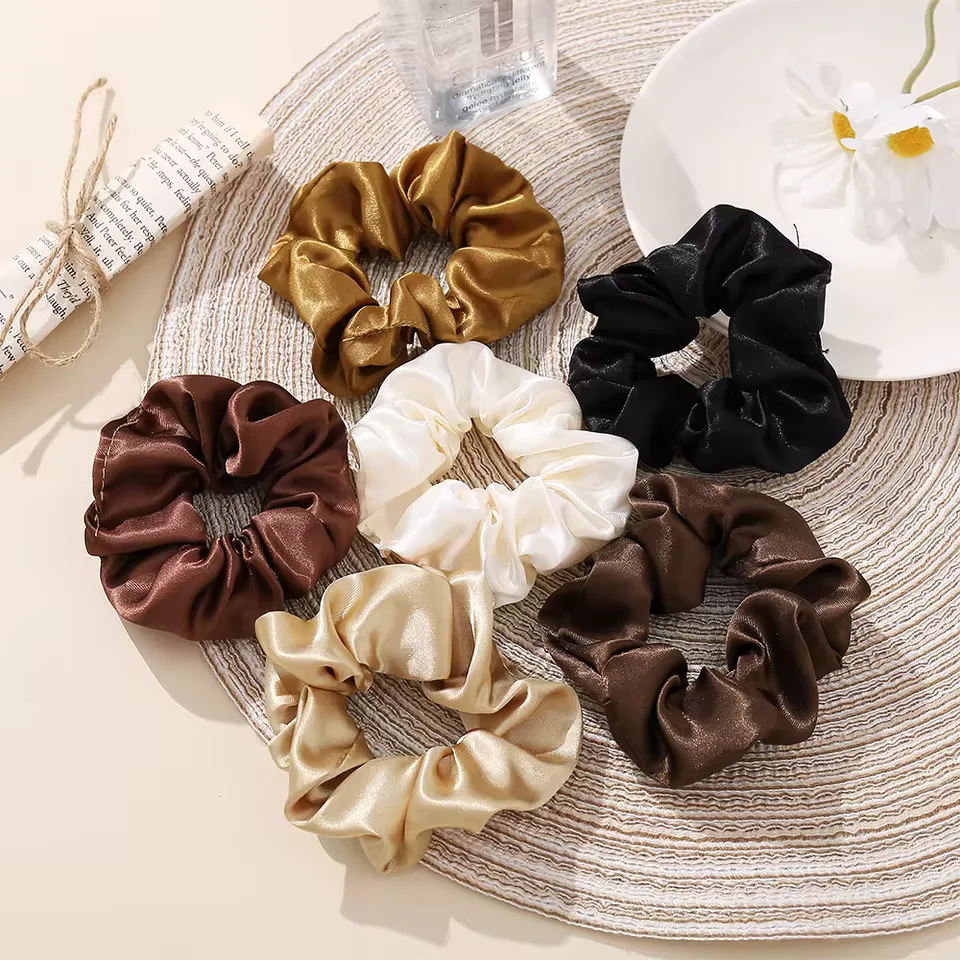 INS Style Vintage Silk Cloth French Europe and America Women Elegant Large Intestine Hair Band Solid Color Hair Accessories Gift