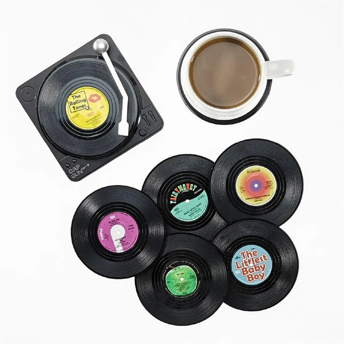 Creative Drink Coasters Set of 6 Vintage CD Coasters Vinyl Records for Music Lovers, Housewarming Hostess Gifts Style 1