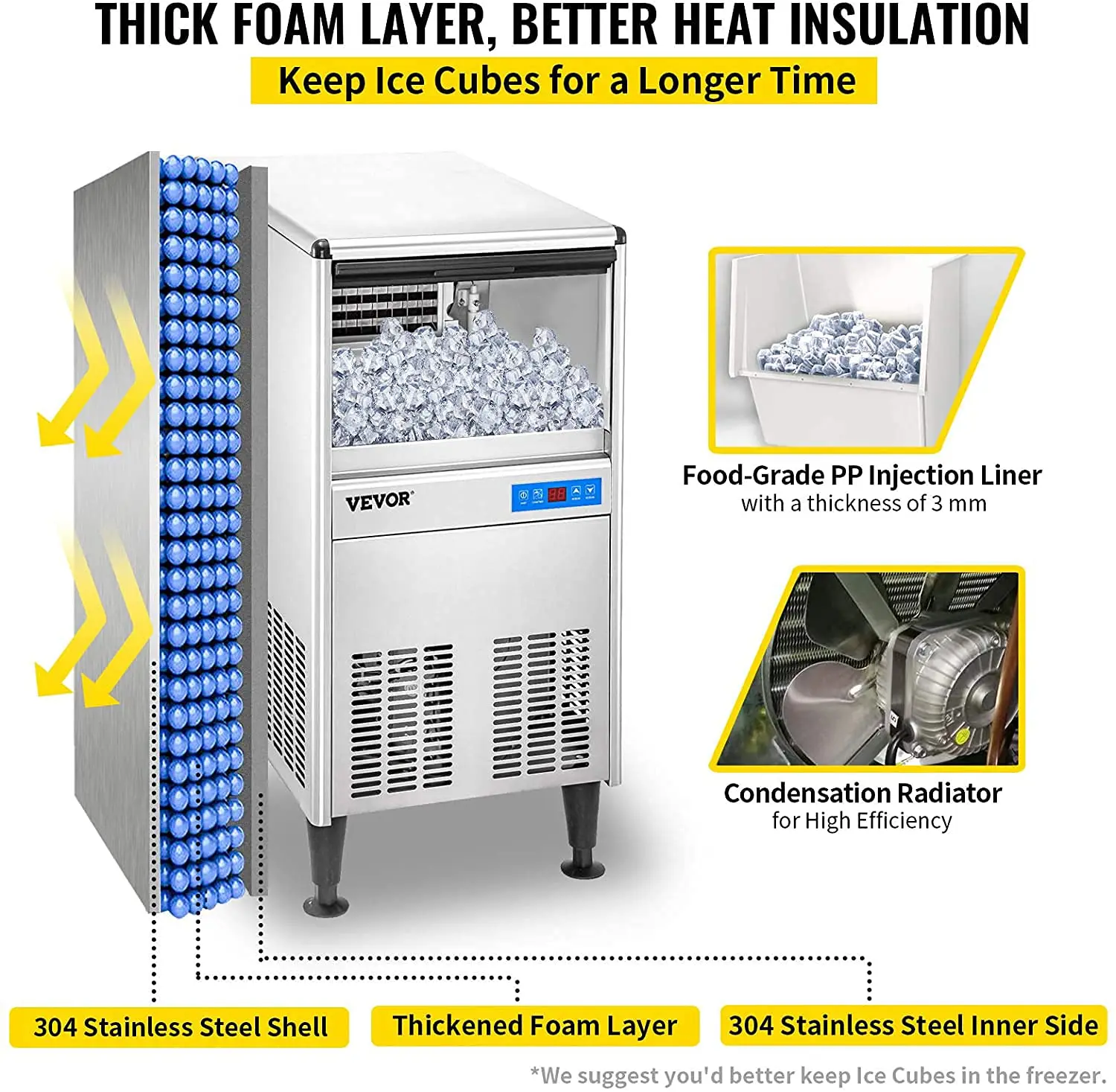 VEVOR Kommerziellen Cube Ice Maker 43KG 57KG 68KG/24H Unterbau Edelstahl Auto Klare Flüssigkeit einfrieren Maschine Eis Generator