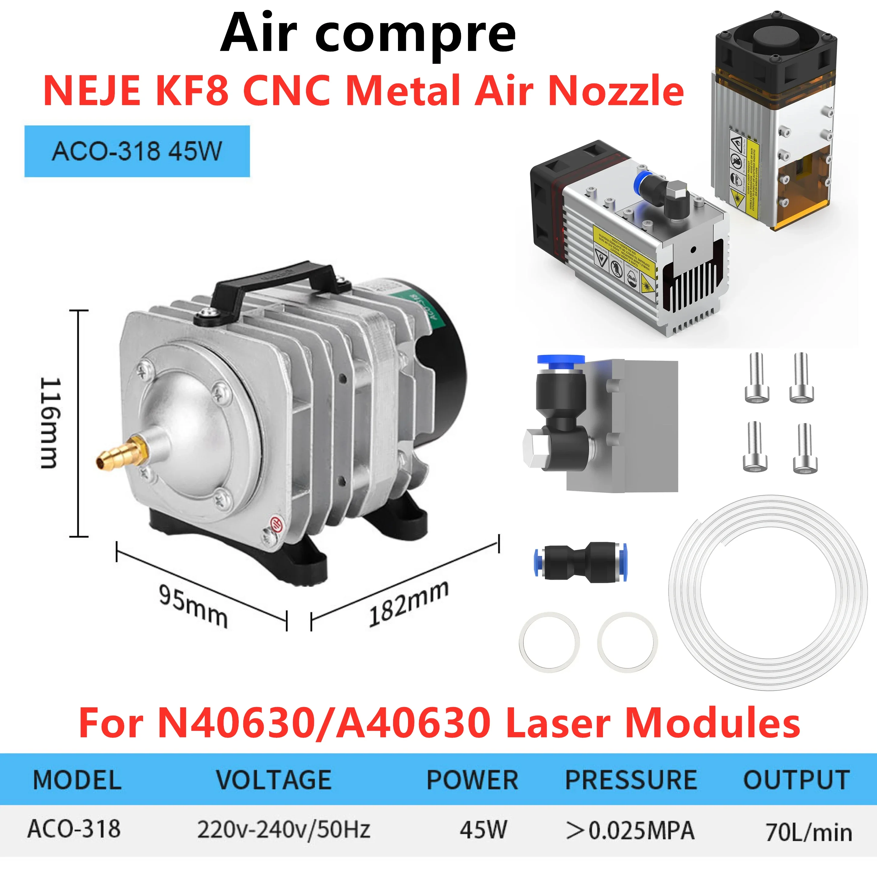 NEJE 70L/Min bomba de asistencia de aire grabador 45W para grabador láser velocidad ajustable compresor de bajo ruido Kit de boquillas de asistencia