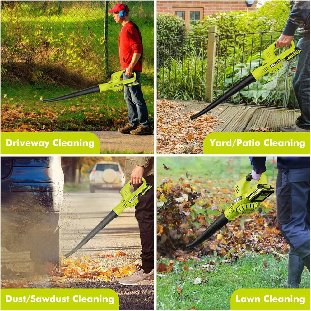 منفاخ أوراق الشجر اللاسلكي - منفاخ أوراق كهربائي قوي 21 فولت مع بطاريتين وشاحن، وضعين للسرعة، بطارية خفيفة الوزن 2.0 أمبير في الساعة