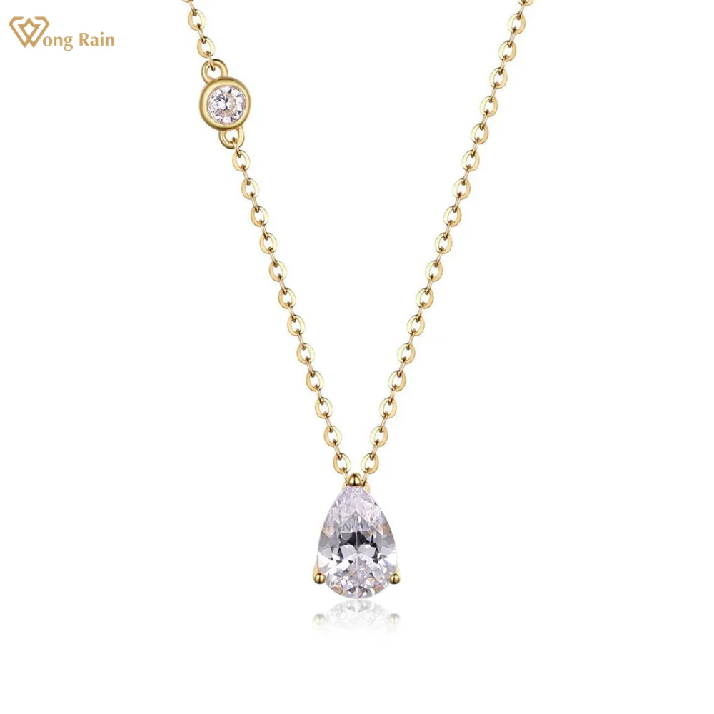 

Wong Rain 925 Sterling Silver VVS1 3EX D Color Pear Cut 6*8 MM Real Moissanite Diamonds Gems Pendant Necklace Fine Jewelry GRA