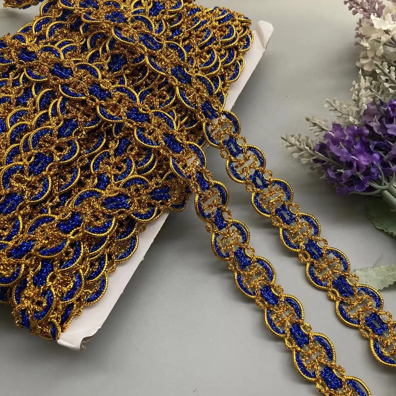 2 Meters  Blue Sequin Gold Lace Trims Big Wide Sewing Hat Curtain Dress Accessory Diy Handmake Craft Wedding Fabric Decoration