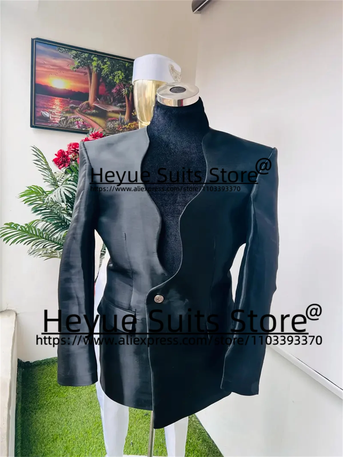 Black Leather Handsome Men Suits Slim Fit Single Button Prom Party Tuxedos 2 Pieces Sets Classic Male Blazers trajes para hombre