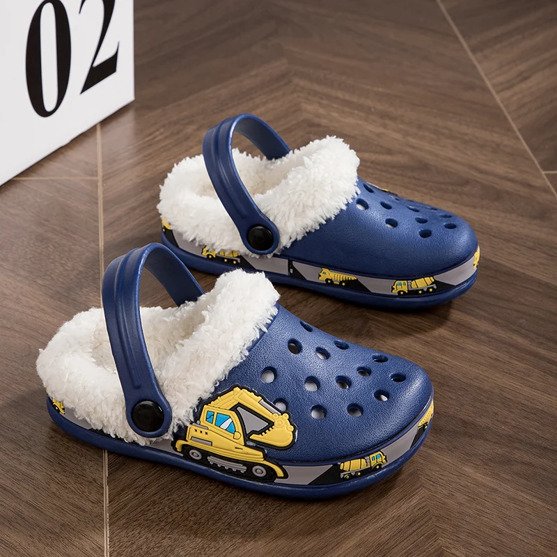 Winter Cotton Shoes for Children Warm Plush Clogs for Kids Outdoor Garden Shoes for Boys Girls Soft Comfortable Home Slippers