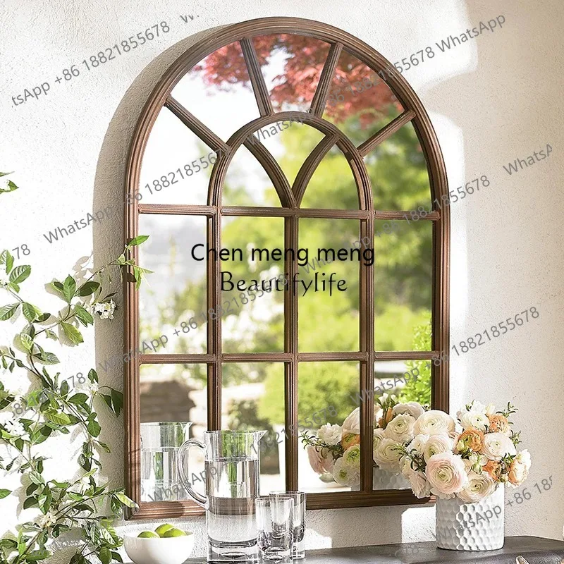 European false window fireplace sofa background wall decoration hanging mirror wall