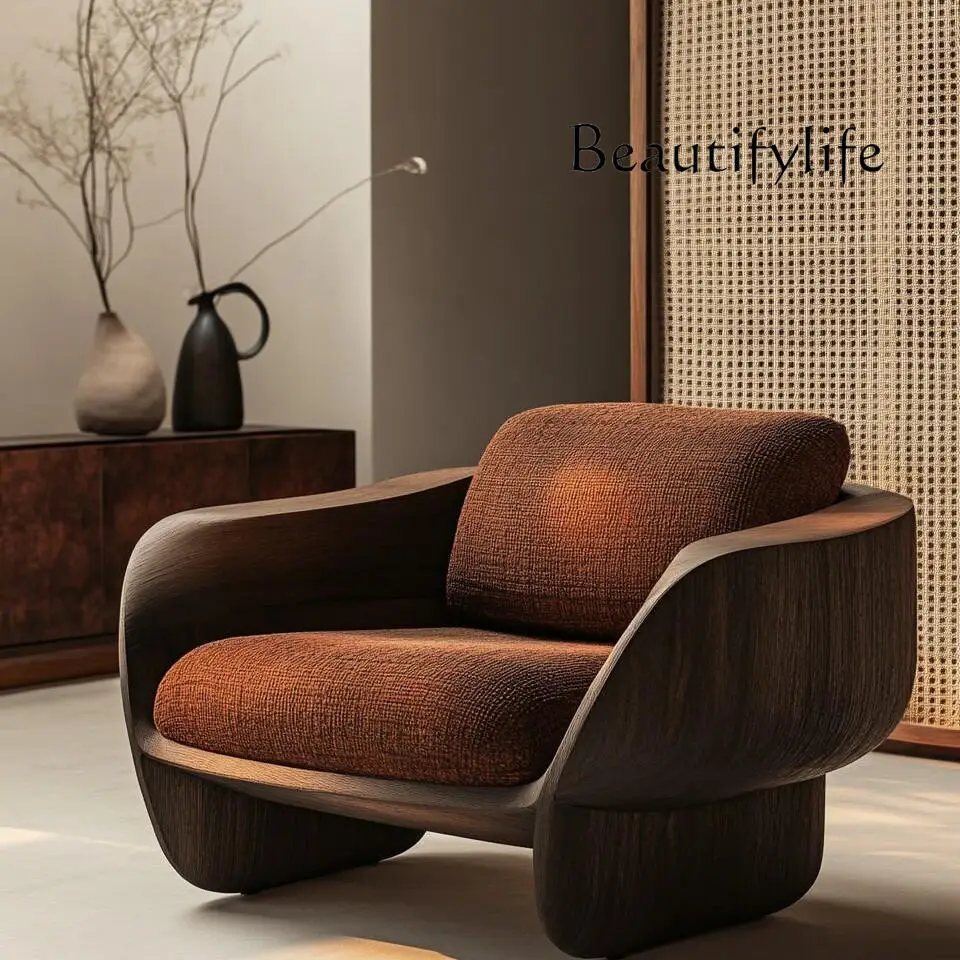

Modern light luxury lazy solid wood single sofa chair soft decoration living room leisure chair armrest balcony recliner