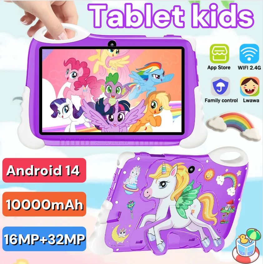 

2025 New Children's Learning Tablet 7-inch Bluetooth WiFi Unicorn Shockproof Case Children's Enlightenment Puzzle Toy Tablet PC