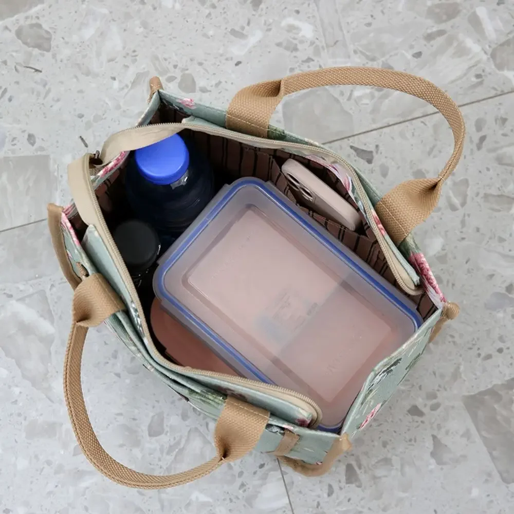 حقيبة غداء جمالية مطبوعة بالزهور معزولة بسعة كبيرة حقيبة غداء مبرد حراري للعمل المدرسي والسفر والنزهات