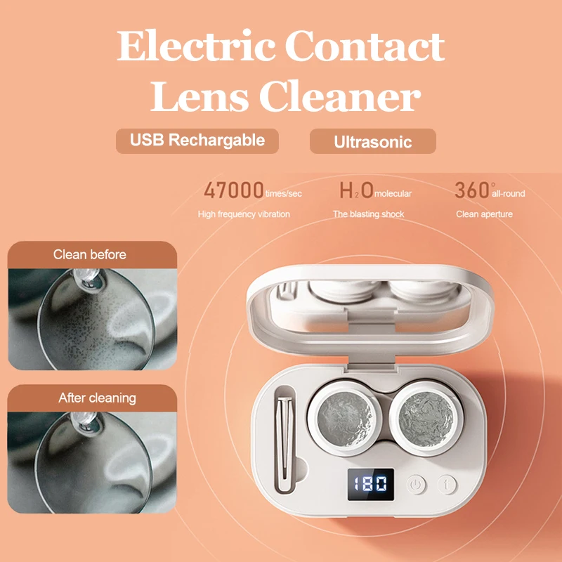 Electric Contact Lens Cleaner Portable USB Rechargable Ultrasonic Contact Lens Cleaner High Frequency Vibration Timing Cleaner