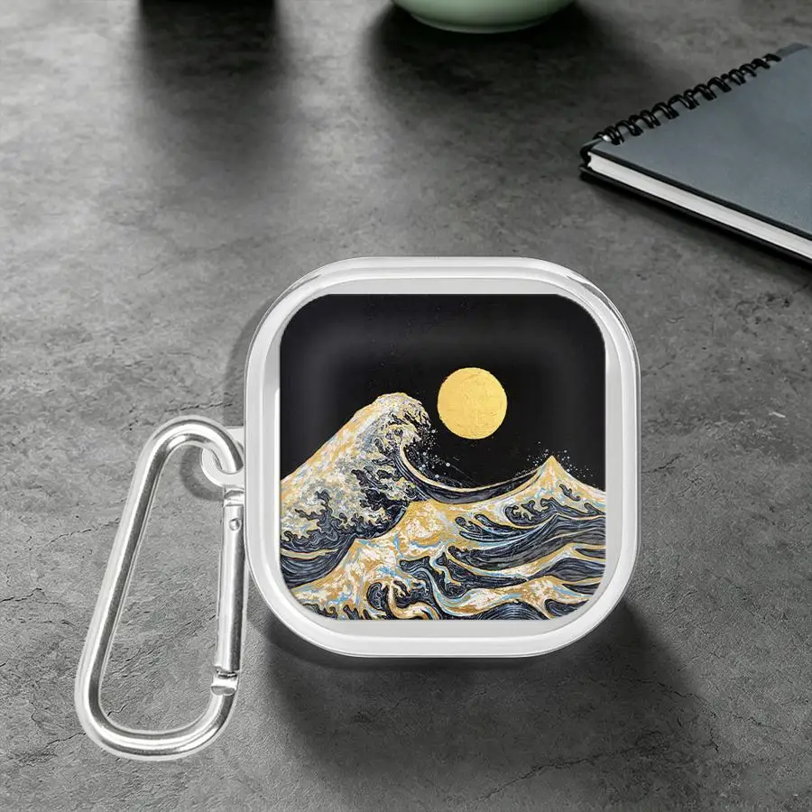 Clear Earphone Cases Cover With Hook Case For Samsung Galaxy Buds 3 FE 3Pro 2 4Pro Live 2Pro 4 Pro GoldWave Moon