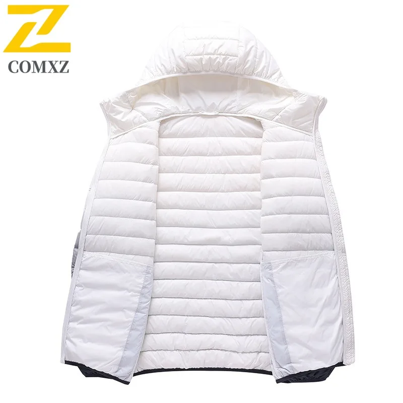 COMXZ Premium hommes doudoune cravate colorant conception aventure en plein air léger chaud Parka à capuche voyage coupe-vent hiver vers le bas manteau