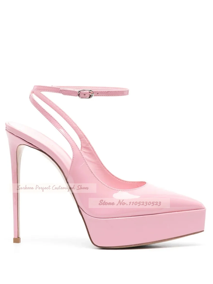 Lilac Purple Platform Pointed Toe High Heel Shoes Women Stiletto Heels Ankle Buckle Strap Banquet Pumps Shallow Footwear