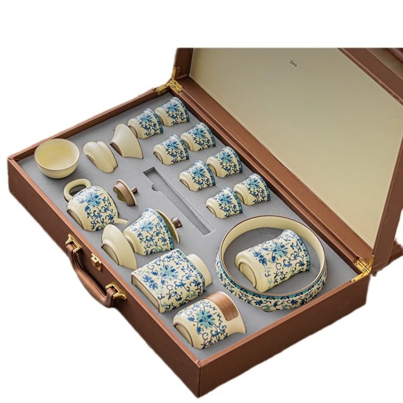 

Ru Kiln Tea Set 2024 New Household Light Luxury Ceramic Chinese High-end Gaiwan Kung Fu Tea Set Gift Box Set