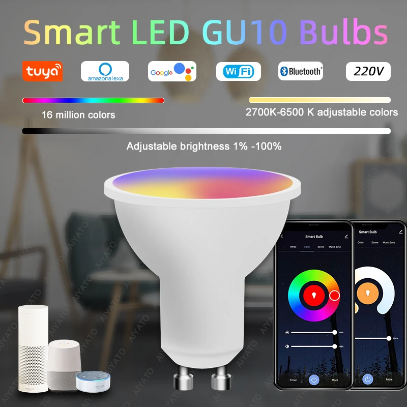 Graffiti LED Spotlight TUYA GU10 Bluetooth Intelligent Ball Bubble Color Dimming Alexa Voice APP Control Graffiti Ball Bubble