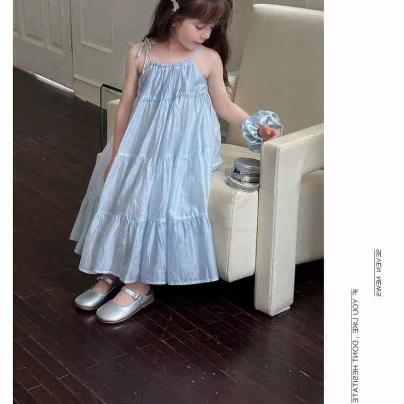 2025 New Girls Suspender Dress Summer Comfort Holiday Style Floral Long Beach Princess Dresses 2- 8 Years Children's Clothing 3