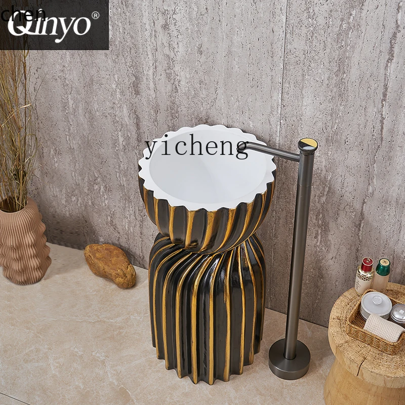 YFY  light luxury column basin integrated floor type personalized art retro sink high-end creative face wash table