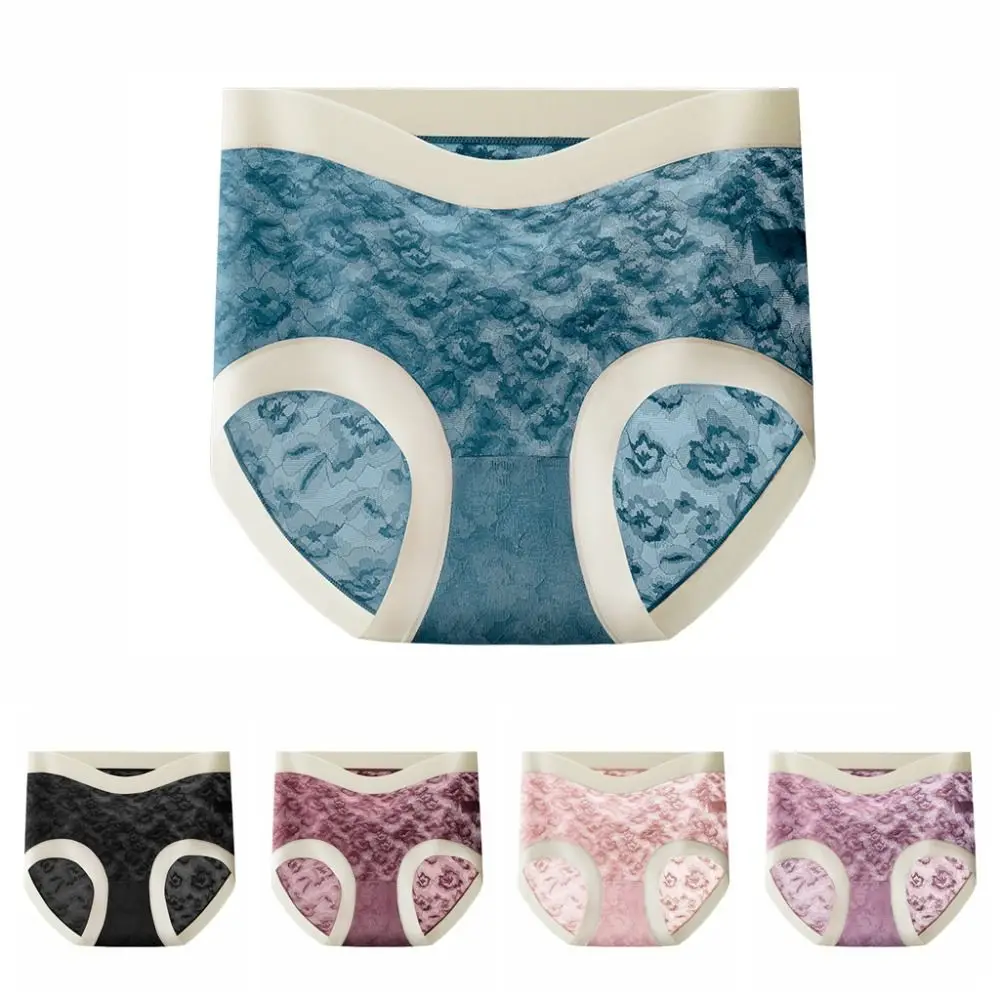 مريحة الحرير الجليد سراويل داخلية نسائية من الدانتيل النساء رقيقة جدا عالية الخصر شبكة زهرة ملخصات كبيرة الحجم تنفس سلس الملابس الداخلية يوميا
