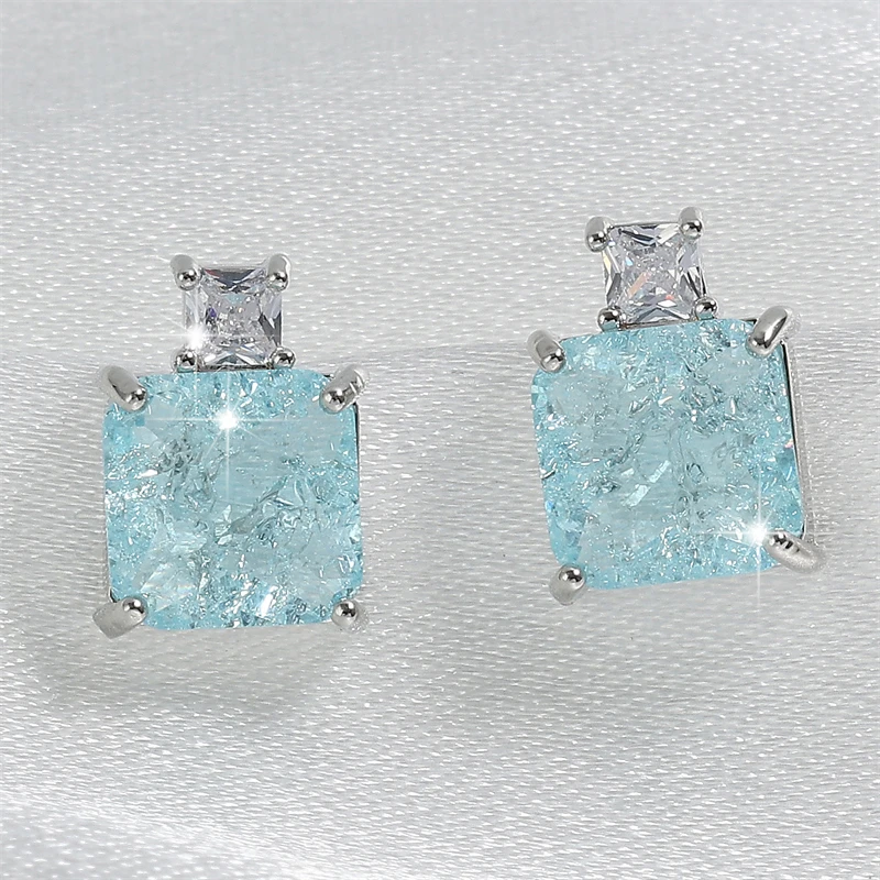 ZAKOL Fashion Light Blue Square Cubic Zirconia Kolczyki sztyfty dla kobiet Wykwintny mały kolczyk Biżuteria na prezent urodzinowy