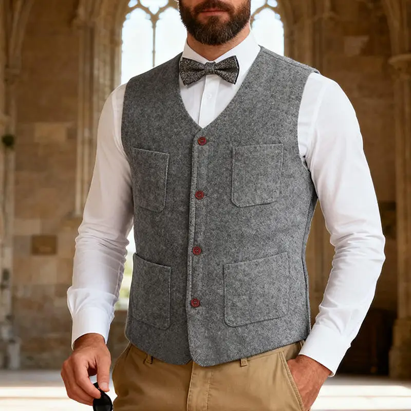 

American Style Heavyweight Men's Casual Business Suit Jacket Vest Retro Personality Slim Fit Youth Fiber Blend Four Seasons