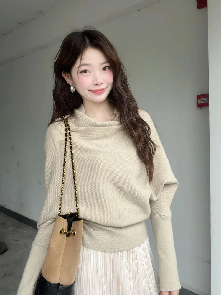 

Ele Lazy High Collar Batwing Sve Sweater Women's Autumn Winter Knitted Inner Wear Comfortable Medium Thin Regular...