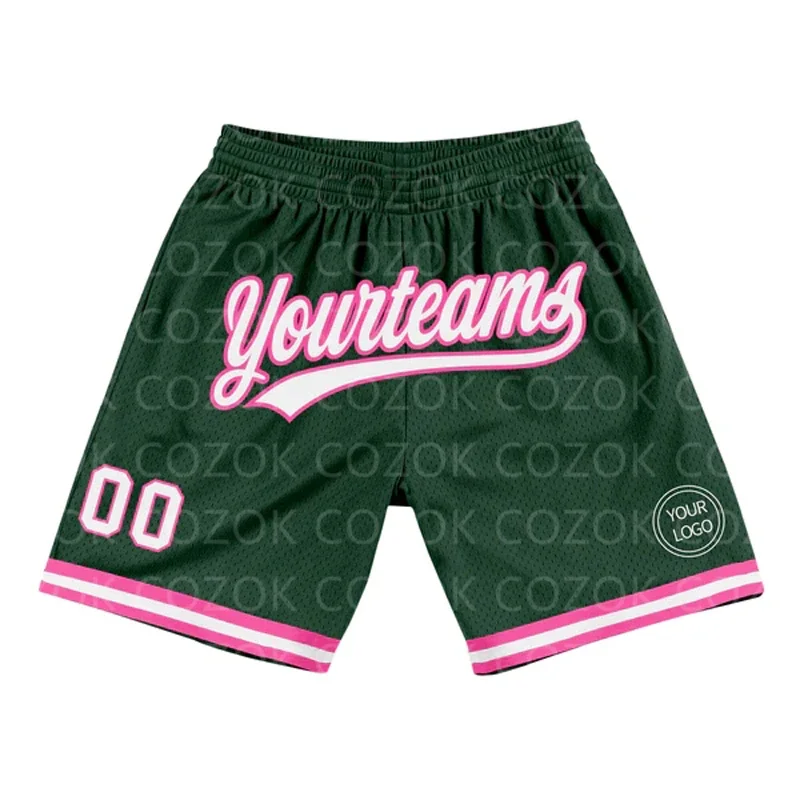 Custom Dark Green White Authentic Basketball Shorts 3D Printed Men Shorts Your Name Mumber Quick Drying Beach Shorts