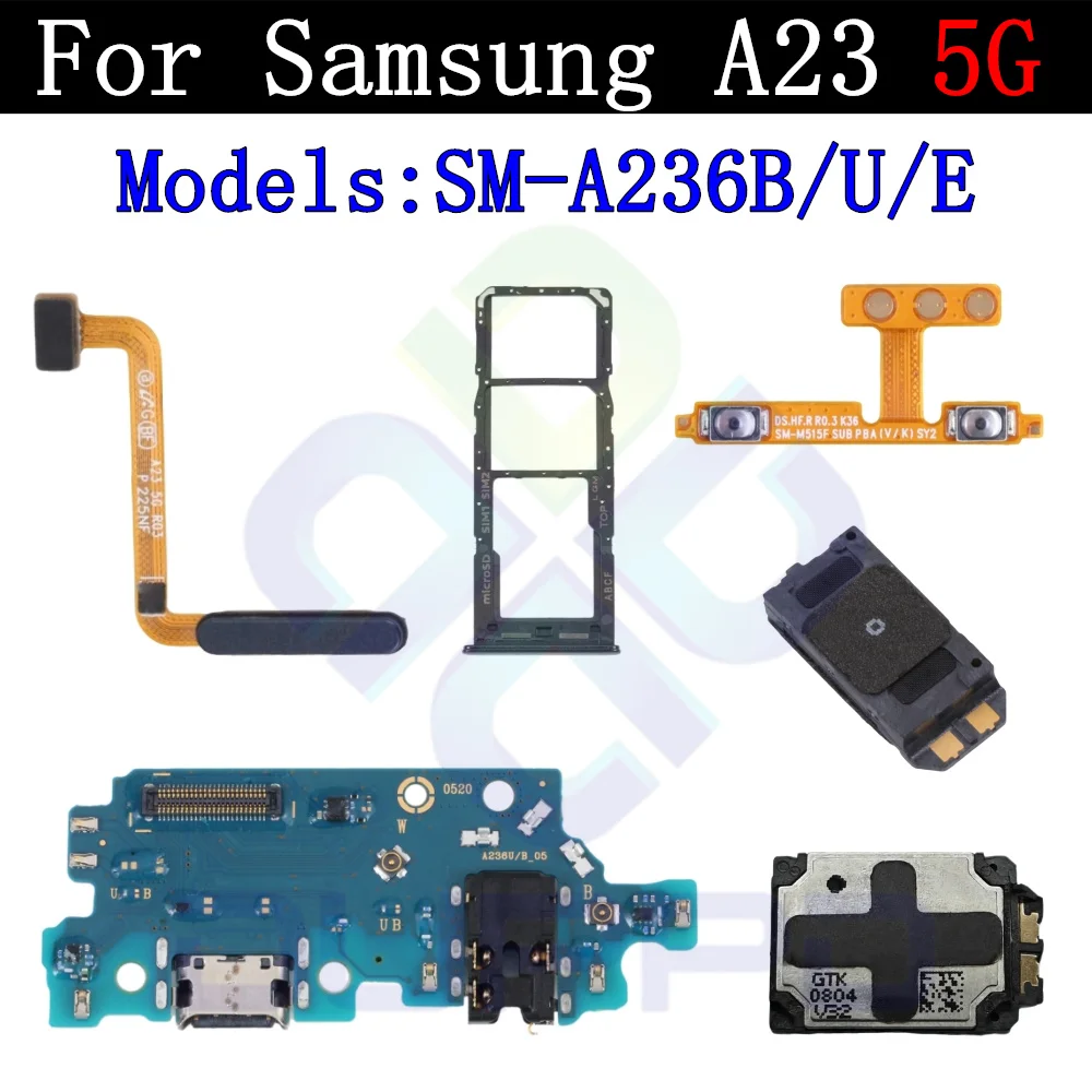 Charging Port Board for Samsung A23 5G A236 Top Ear Loud Speaker, SIM Card Tray, Fingerprint Sensor Signal Volume Flex Cable