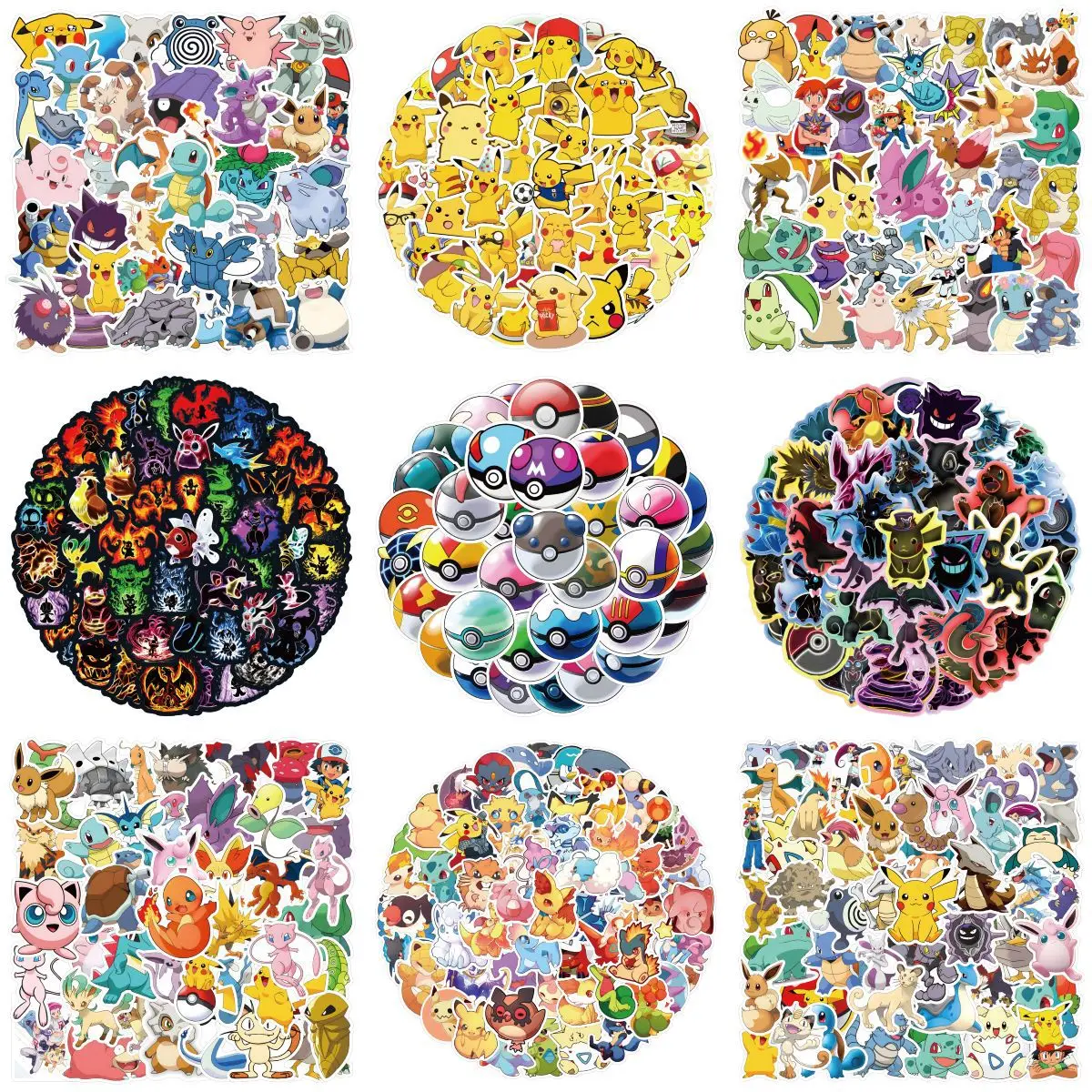 نماذج متعددة عالية الجودة دون تكرار 500 قطعة ملصقات كارتون بوكيمون بيكاتشو بوكيمون للأطفال مقاومة للماء