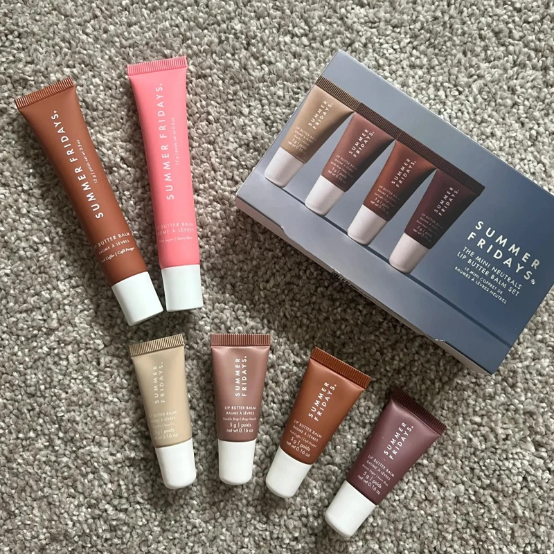 NEW Summer Fridays Mini Lip Gloss Set Vanilla Beige Lip Balm Long Lasting Moisturizing Smooth Soft Tube Makeup Lip Care Suit view 4